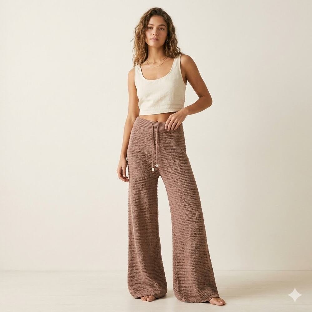 Sincerely Jules Mauve Knit Wide Leg Shell Drawstring Pants Medium Beachy Boho